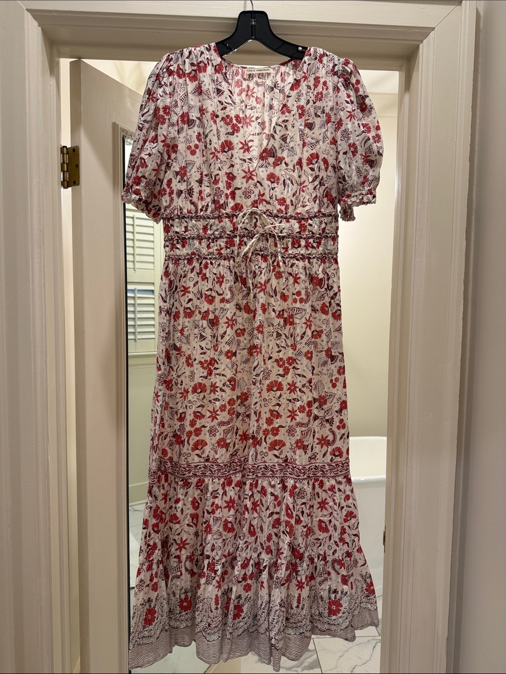 Ulla Johnson White Maxi Dress with Red Floral Print